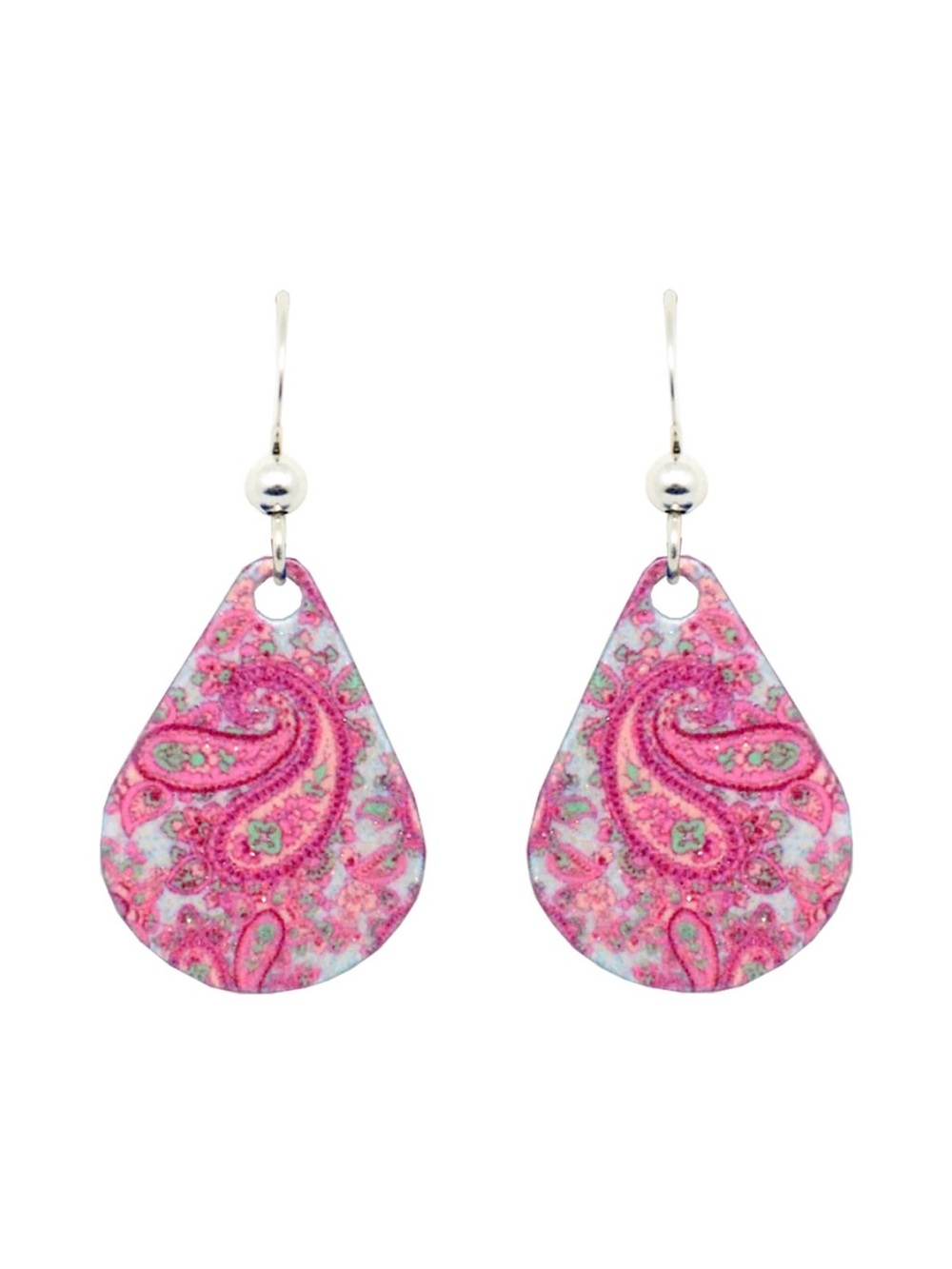 d'ears Slilver Pink Paisley Teardrop Earrings